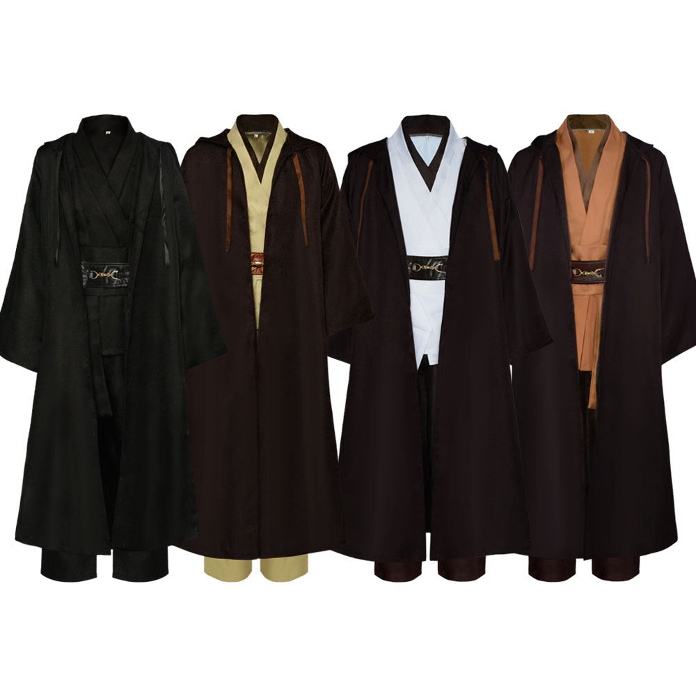 Obi Wan Kenobi Men Robe Jedi Knight Tunic Costume Hooded Uniform Full Set for Halloween Carnival Role Playing Costume