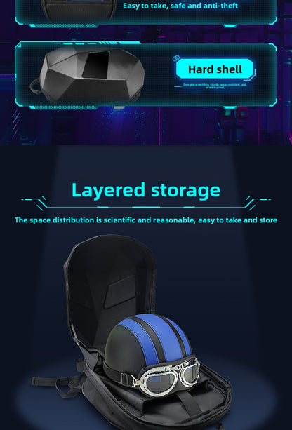 KLQDZMS Motorcycle Backpack LED Light-emitting Waterproof Motorcycle Helmet Shoulder Bag Men's ABS + PC Laptop Riding Schoolbag