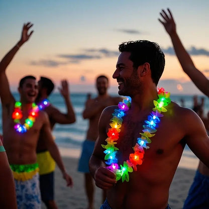 5-20pcs LED Hawaii Leis Flower Wreath glow Necklace Glow in the dark suitable for birthday wedding carnival party