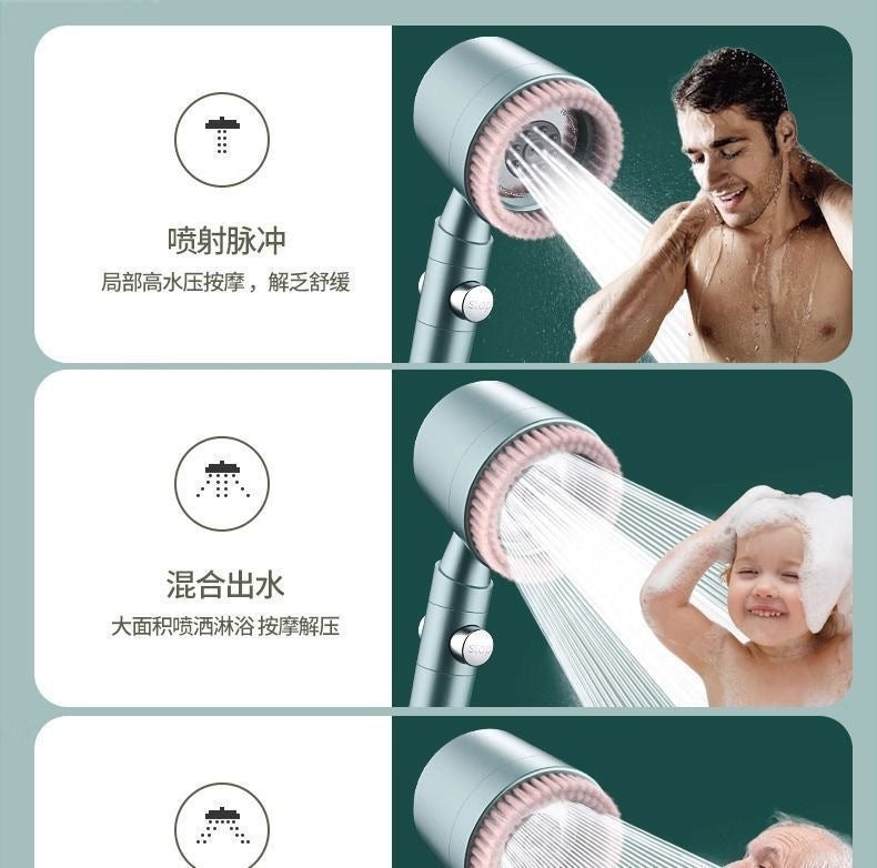 Chuveiro Booster 5 Modos com Escova Massageadora de Alta Pressão para Economia de Água Portátil Filtro de Banheiro com Mangueira e Suporte