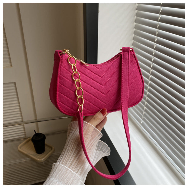 Mini Shoulder Bags for Women Fashion Felt Women's Bag Design Advanced Underarm Handbags Beautiful Purses Crescent SaddleBag 2024