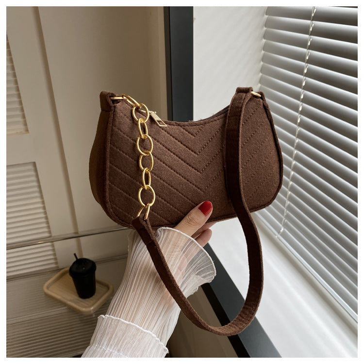 Mini Shoulder Bags for Women Fashion Felt Women's Bag Design Advanced Underarm Handbags Beautiful Purses Crescent SaddleBag 2024