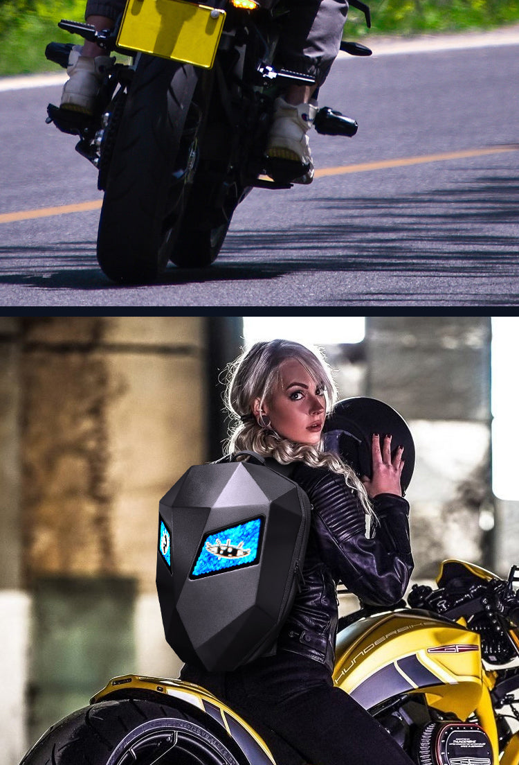 KLQDZMS Motorcycle Backpack LED Light-emitting Waterproof Motorcycle Helmet Shoulder Bag Men's ABS + PC Laptop Riding Schoolbag