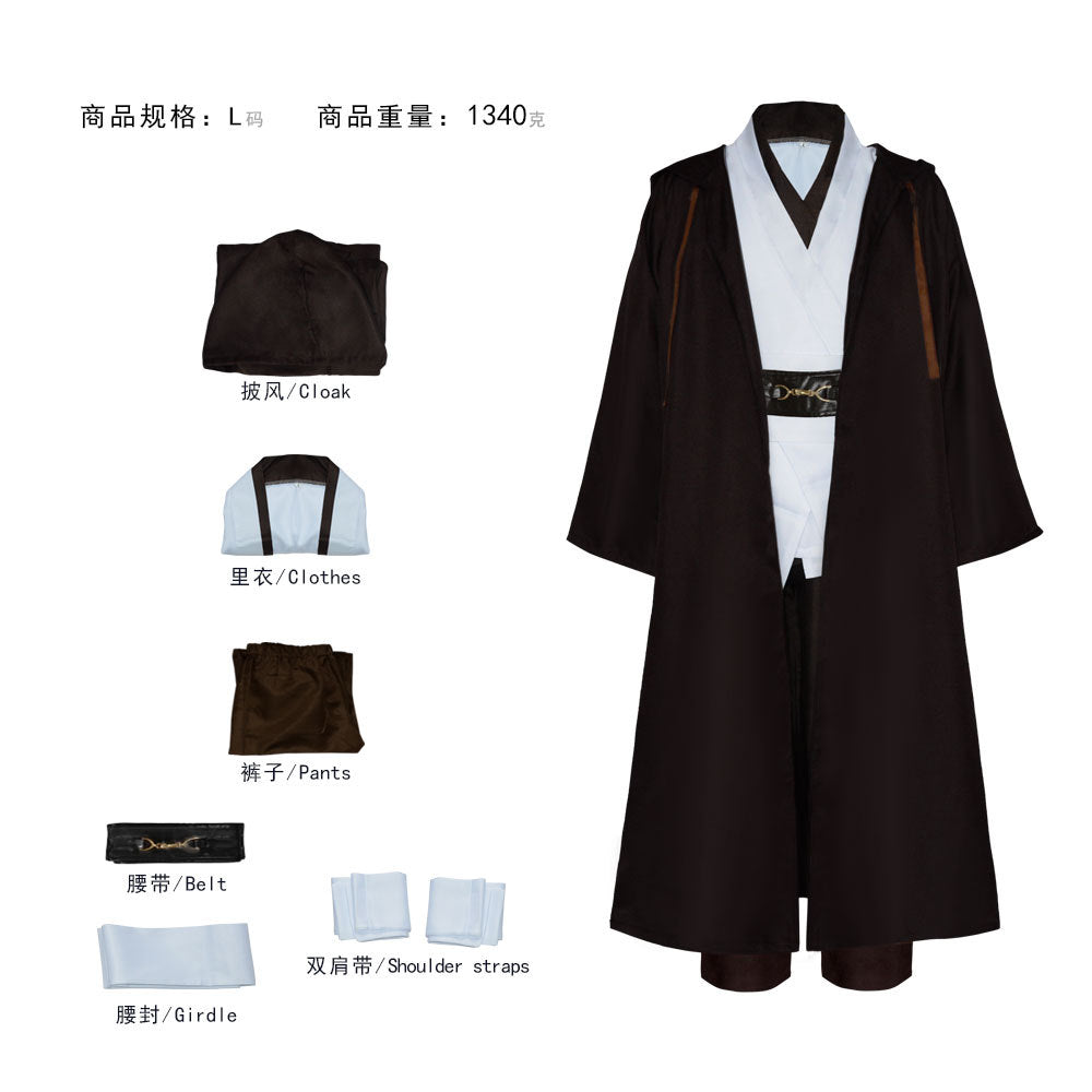 Obi Wan Kenobi Men Robe Jedi Knight Tunic Costume Hooded Uniform Full Set for Halloween Carnival Role Playing Costume