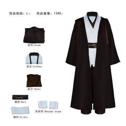 Obi Wan Kenobi Men Robe Jedi Knight Tunic Costume Hooded Uniform Full Set for Halloween Carnival Role Playing Costume