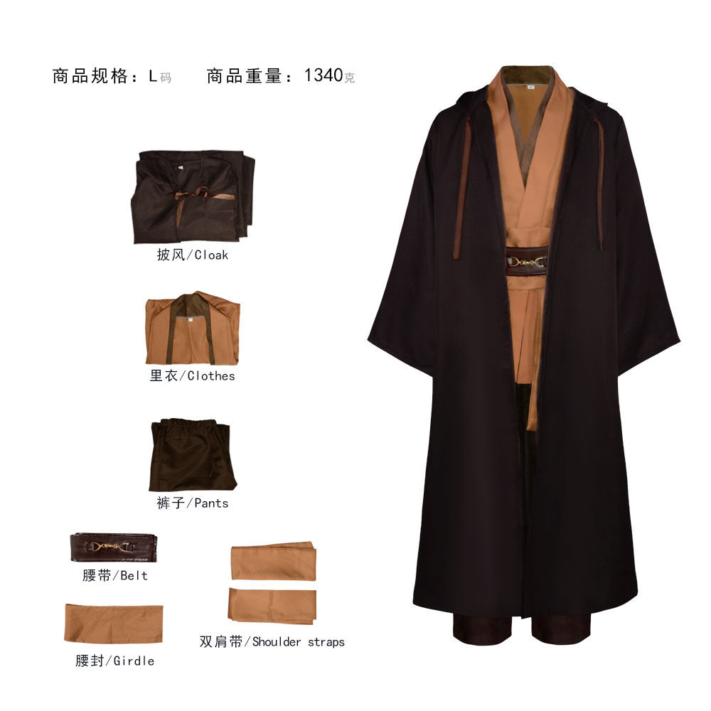 Obi Wan Kenobi Men Robe Jedi Knight Tunic Costume Hooded Uniform Full Set for Halloween Carnival Role Playing Costume