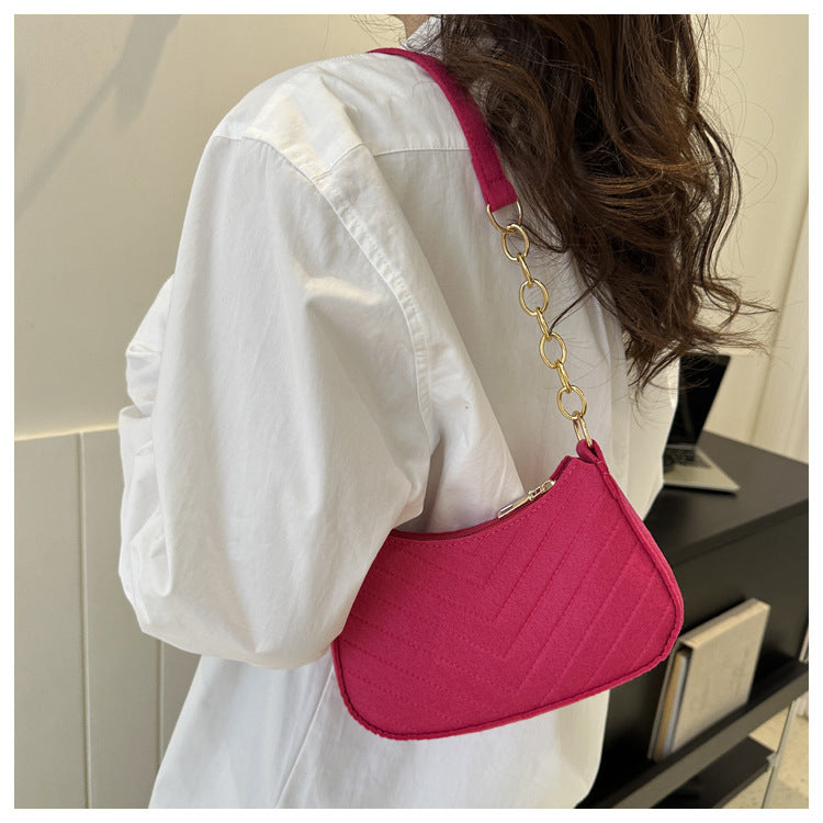 Mini Shoulder Bags for Women Fashion Felt Women's Bag Design Advanced Underarm Handbags Beautiful Purses Crescent SaddleBag 2024
