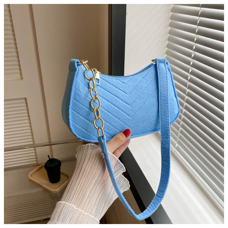 Mini Shoulder Bags for Women Fashion Felt Women's Bag Design Advanced Underarm Handbags Beautiful Purses Crescent SaddleBag 2024