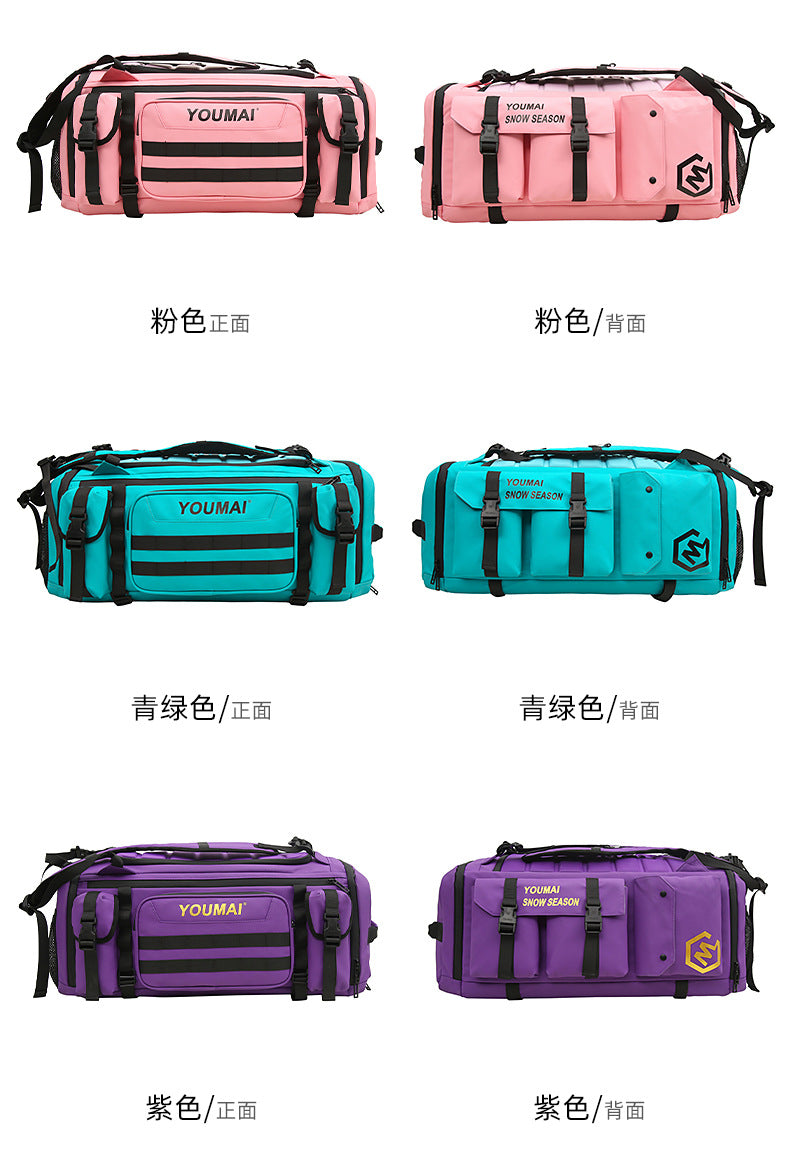 KLQDZMS Women's Ski Backpack Multifunctional Luggage Bag Multifunctional Oxford Cloth Checked Storage Bag Men's Travel Handbag