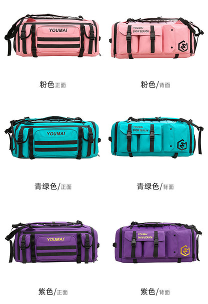 KLQDZMS Women's Ski Backpack Multifunctional Luggage Bag Multifunctional Oxford Cloth Checked Storage Bag Men's Travel Handbag