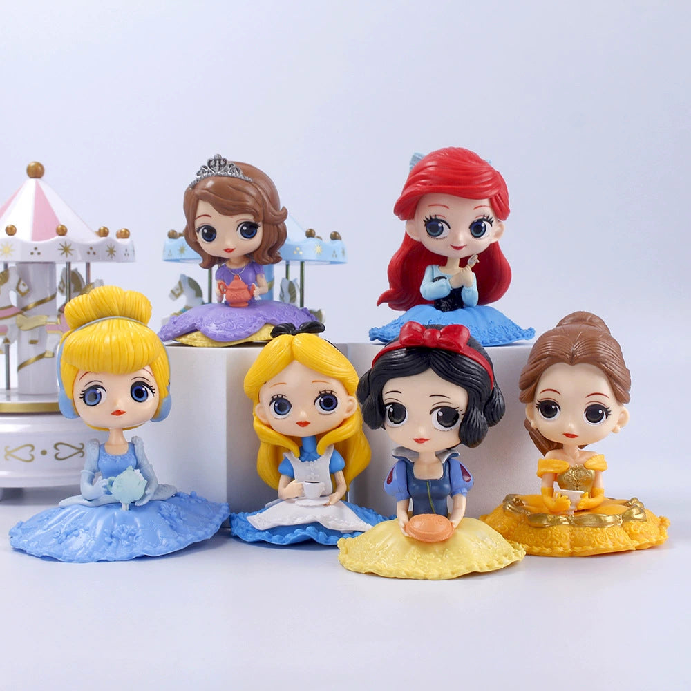 10cm Disney Q Posket Branca de Neve Sofia Alice Bela Sereia Aurora Princesas Bonecas Colecionáveis Modelo Brinquedos Decoração de Bolo