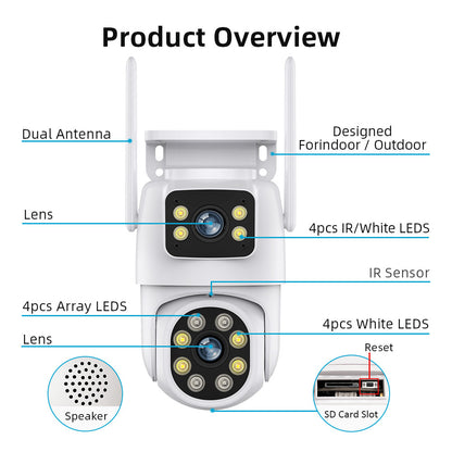 4K 8MP HD Wifi PTZ Camera Outdoor 6MP Dual Lens Dual Screen AI Auto Tracking IP Camera CCTV Audio Video Surveillance P2P iCSee