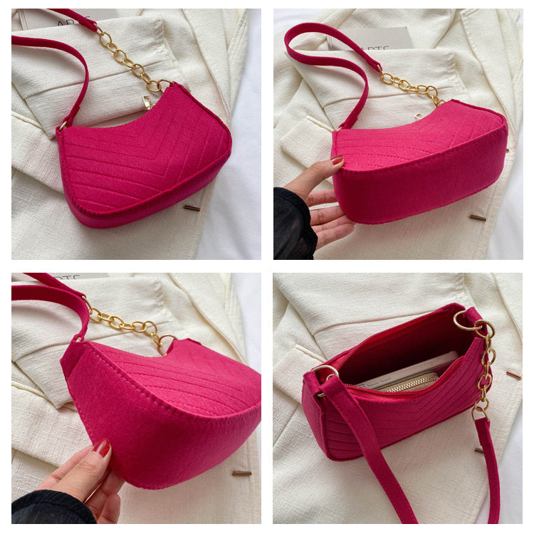 Mini Shoulder Bags for Women Fashion Felt Women's Bag Design Advanced Underarm Handbags Beautiful Purses Crescent SaddleBag 2024