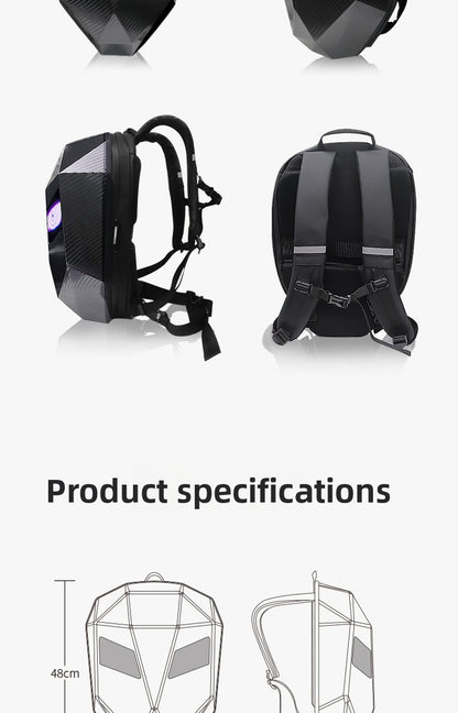 KLQDZMS Men's Backpack PC Laptop Shoulder Bag LED Light-emitting Cycling Schoolbag Expandable Waterproof Motorcycle Helmet Bag