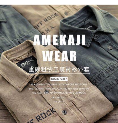 Sansour 2023 New 100% Cotton Military Shirt Men Long Sleeve Casual Dress Shirt Male Cargo Work Shirts With Embroidery