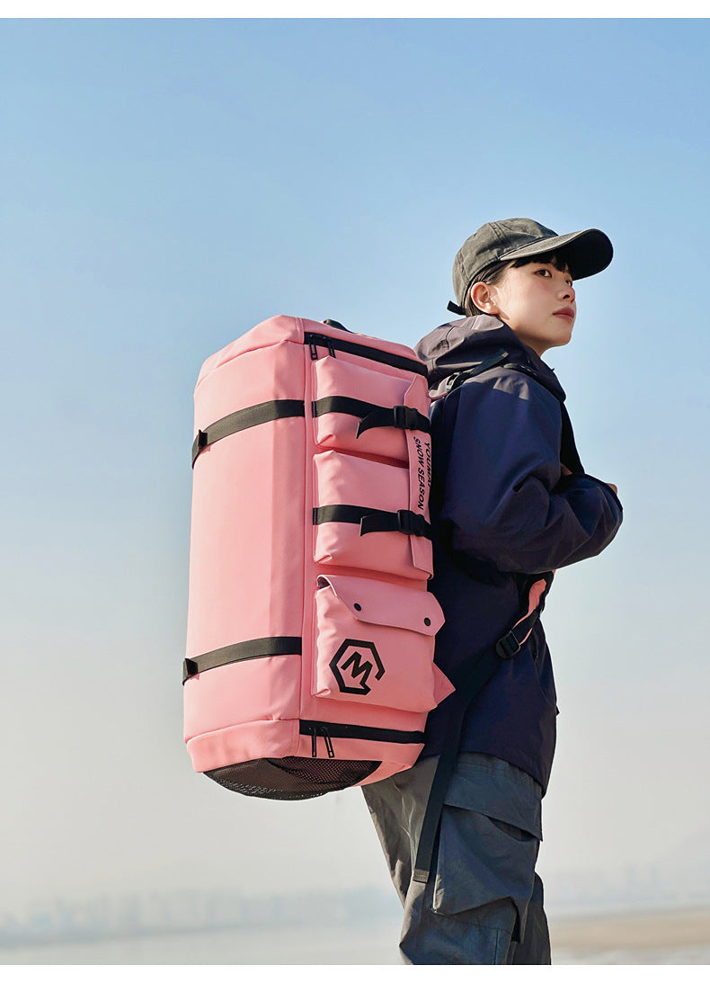 KLQDZMS Women's Ski Backpack Multifunctional Luggage Bag Multifunctional Oxford Cloth Checked Storage Bag Men's Travel Handbag