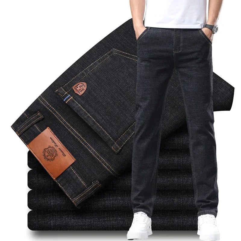 Calça Jeans Masculina de Marca de Luxo Stretch Reta Casual Slim Fit Jeans Masculino Design Clássico de Negócios Calça Tamanho Grande