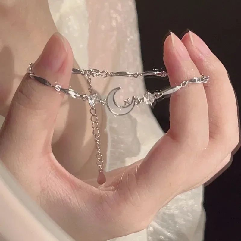 Pulseiras de Cerejeira de Cristal Rosa Brilhante para Mulheres Meninas Doce Lua Laço Flores Zircônia Pulseira Festa Joias Estéticas
