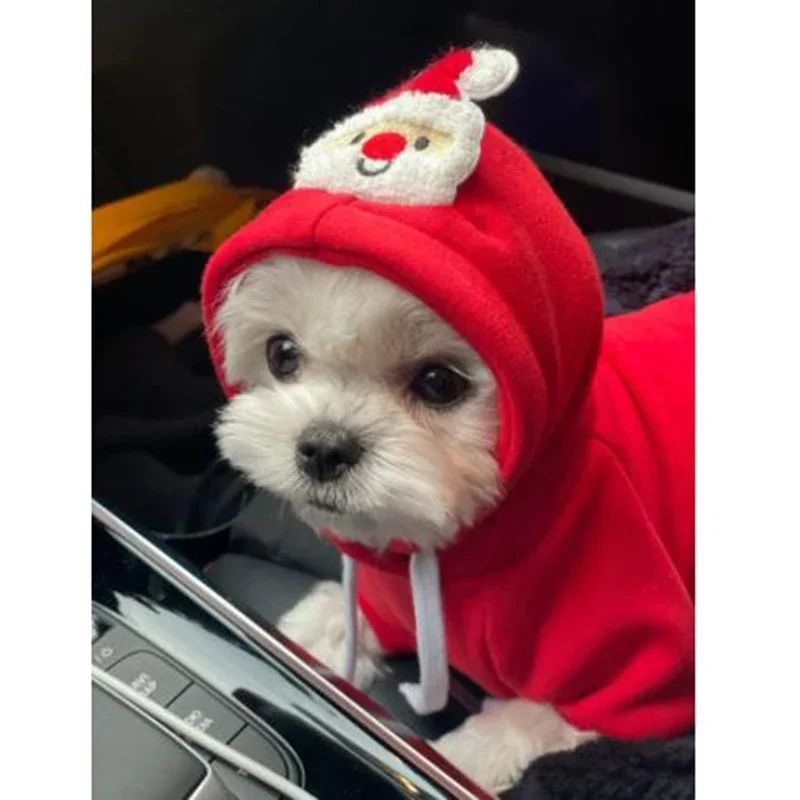 Roupa de Natal para Cães Roupa de Inverno Quente para Cães de Pequeno e Médio Porte Alce Papai Noel Cães Gatos Casaco Moletom Fantasia de Natal para Cães
