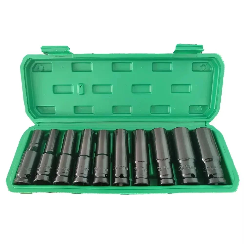 10pcs 1/2 Drive Metric Impact Socket Set Heavy Duty Universal Deep Socket Wrench for Air Pneumatic Repair Tools