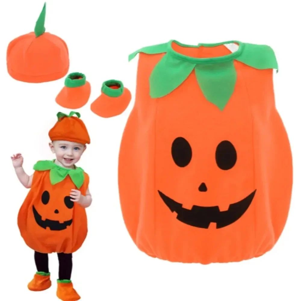 Kids Romper Costume Pumpkin Halloween Cosplay Party Boys Girls Stage Performance With Bags Holiday Clothing
