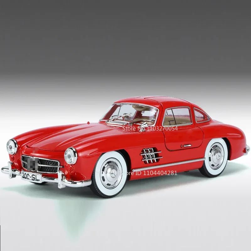 1:24 W140 300SL Toys Alloy Miniature Car Diecast Model Doors Opened Sound Light Pull Abck Rubber Tires Vehice Kid Christmas Gift