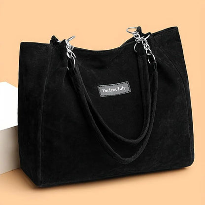 European American Autumn Winter Large Capacity Suede Women's Bag, Vintage Handbags Women Shoulder Bag, Retro Faux Suede Tote Bag