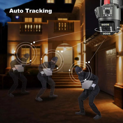 8K 12MP Outdoor WiFi Camera 12X Zoom Four Lens Three Screen PTZ Camera 360° Surveillance Cameras Motion Tracking Security Camera