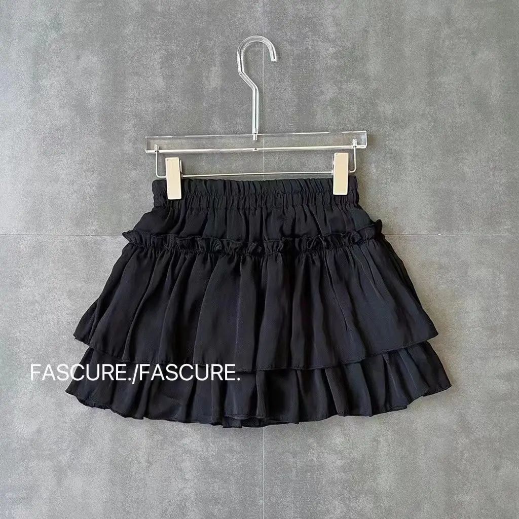 Summer Kawaii White Ruflles Skirt Women Fashion Slim Fit Chiffon Mini Skirts Giris Y2k All Match Elastic High Waist Black Faldas