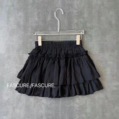 Summer Kawaii White Ruflles Skirt Women Fashion Slim Fit Chiffon Mini Skirts Giris Y2k All Match Elastic High Waist Black Faldas