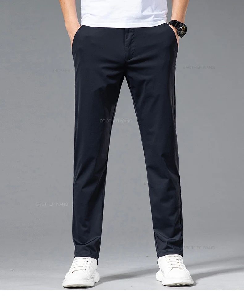 Spring Summer Ultra-thin Casual Pants Men's High Elastic Ice Silk Quick-dry Straight Draped Business Trousers Male Korean