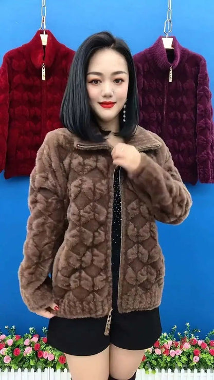 Plus Size Women's Thickened Long Sleeve Faux Mink Coat Autumn Winter Fashionable Jacket for Older Women And Young Mothers
