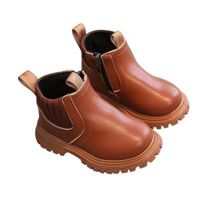 Kids Short Boots Fashion Boys Shoes Autumn Winter Leather Children Boots Non-Slip Toddler Girls Boot Toddler Snow Shoes