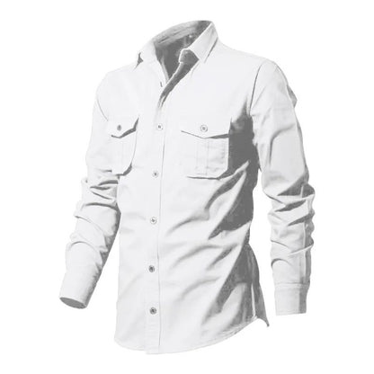 Army Green Tactical Cargo Shirts For Men Chest Two Pockets Long Sleeve Mens T-Shirt 2024 Trend Casual Loose Shirt Chemise Hombre
