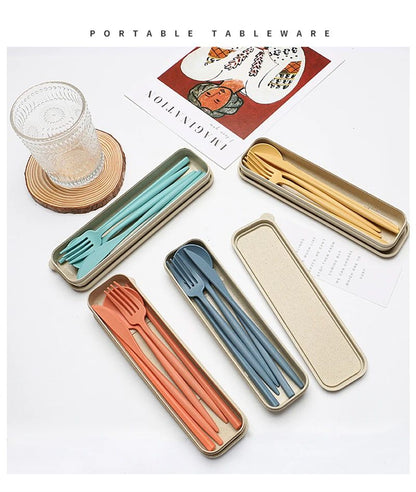 Colher Garfo Pauzinhos Talheres 1PCS/Conjunto Caixa de Louça de Palha de Trigo Jantar Crianças Adulto Viagem Portátil Acessórios de Cozinha