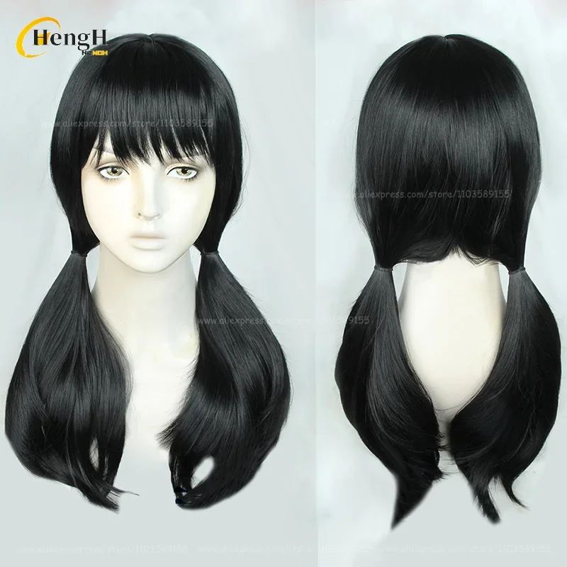 2 Estilos Mitaka Asa Peruca Sintética Anime Longa 65cm Preta Perucas Cosplay Com Adesivo Resistente Ao Calor Cabelo Festa Perucas Unissex + Touca de Peruca