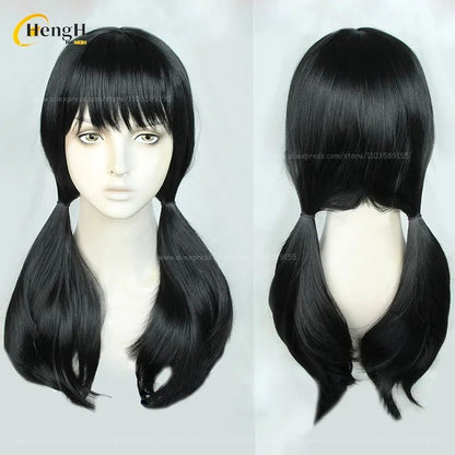 2 Estilos Mitaka Asa Peruca Sintética Anime Longa 65cm Preta Perucas Cosplay Com Adesivo Resistente Ao Calor Cabelo Festa Perucas Unissex + Touca de Peruca