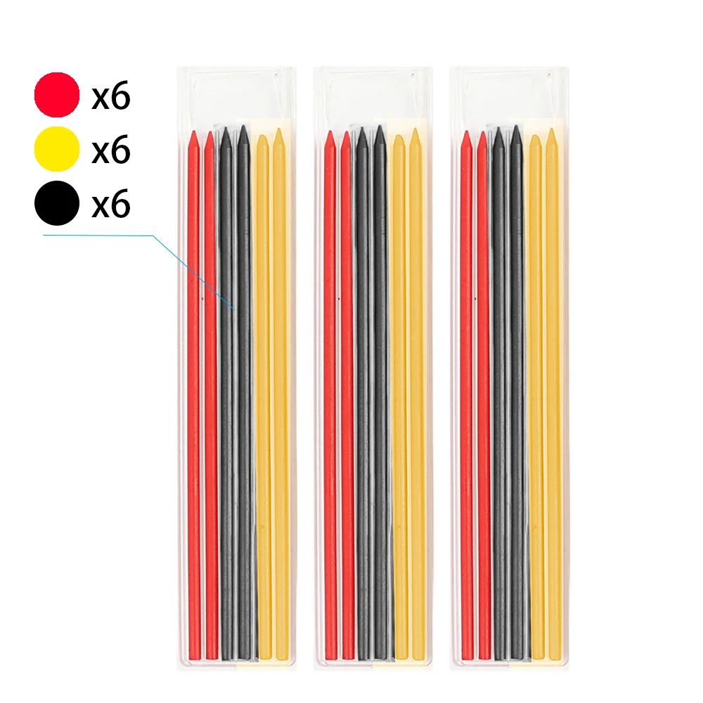 3Colors Refill 2.8mm Solid Carpenter Pencil Set Mechanical Pencil Cap Carpentry Marking Scriber Construction Woodworking Tools