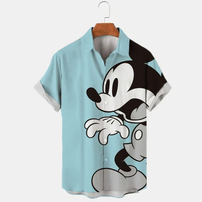 Miniso New 3d Shirts Mens Disney Mickey Mouse Street Tops Cute Cartoon 3d Printed Shirts Mens Casual Fashion Shirts 2024