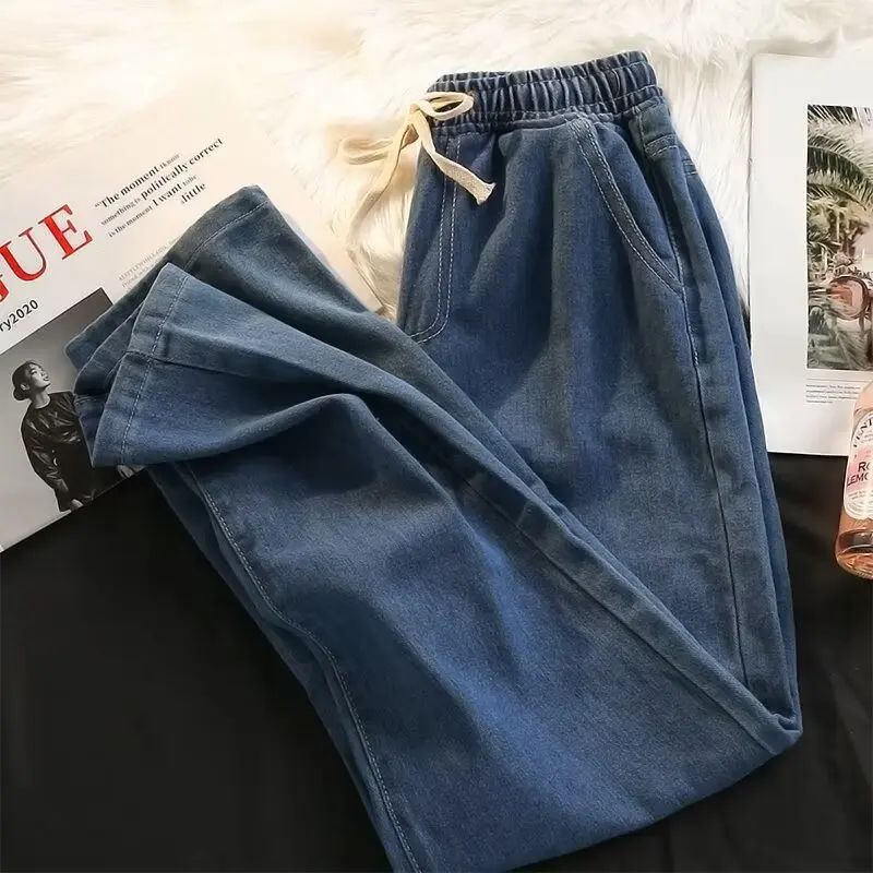 2025 New Solid Colors Men's Casual Long Jeans Classic Man Four Seasons Straight Denim Wide-leg Pants Light Blue Grey Black S-3XL