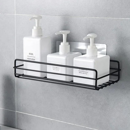 Prateleira de banheiro de ferro forjado estilo japonês, rack de armazenamento de gel de banho montado na parede, suporte de higiene pessoal sem furos para toalete