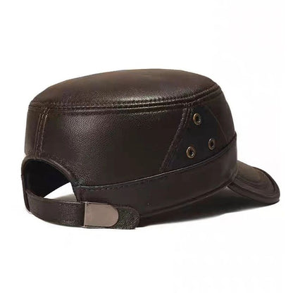 Genuine Leather Cap Men's Flat Caps Military Hat Elegant Man Baseball Cap British Vintage Cowhide Warm Hat Adjustable 55 60cm