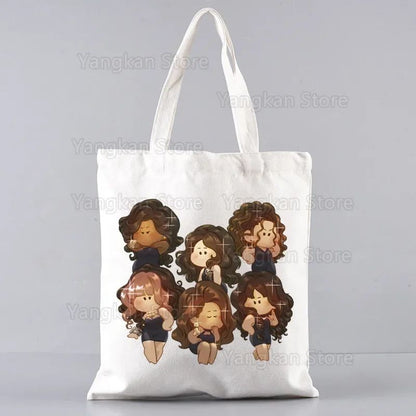 New Hot Top Fashion Bag KATSEYE Korean Shopping Bag Print Original Design White Unisex Fashion Travel Canvas Bags