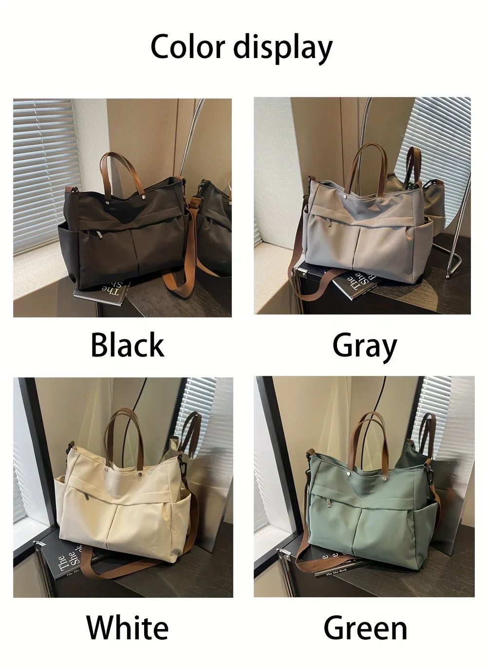 Designer Women's Tote Bag Spacious Nylon Handbag Multiple Pocket Large Capacity Commuting Shoulder Bag Lightweight Shopping