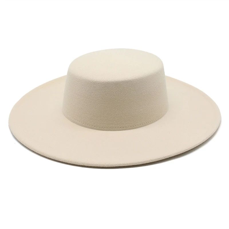 2025   Flatcap New French Elegant Flat-top Cap Dame Hat Retro Wide Brim Felt Hat Women