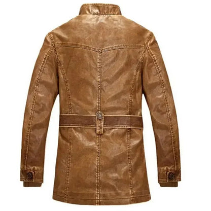 Men Slim Warm Washed Leather Motorcycle Jacket High Quality Leather Jacket Mens Standing Collar Coat Plus Size 4XL Long Parkas