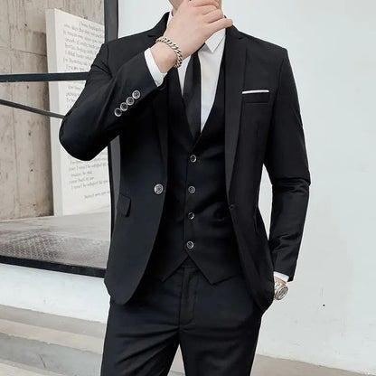 Suit S-7XL (Blazer+ Waistcoat + Trousers) Men's Fashion Business Dinner Gentleman Slim British-style Evening Dress Group Suit