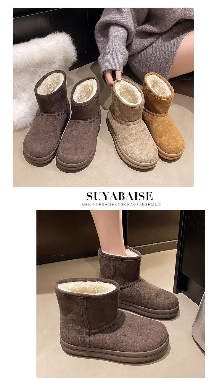 Evshine Winter Mini Snow Boots For Women Plush Lined Warm Suede Snow Boots Comfy Fuzzy Boots Fur Home Ankle Boots Lady Snow Boot