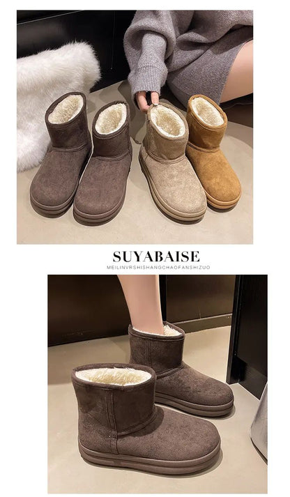 Evshine Winter Mini Snow Boots For Women Plush Lined Warm Suede Snow Boots Comfy Fuzzy Boots Fur Home Ankle Boots Lady Snow Boot
