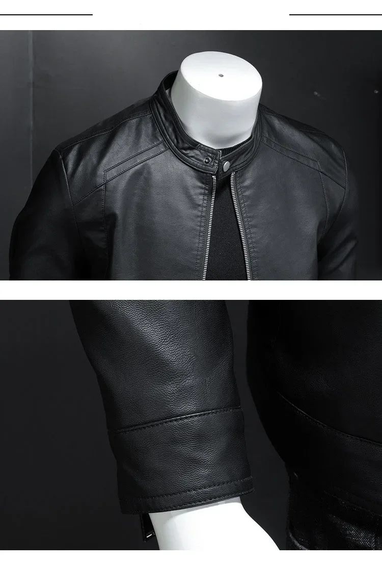 Leather Men's Jacket Spring and Autumn Casual Motorcycle Armored Jacket Black Motorcycle PU Leather Jacket Men's Clothing M-5XL